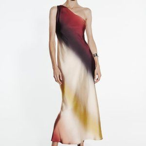 Zara Satin Effect Asymmetric Maxi Dress Size XL